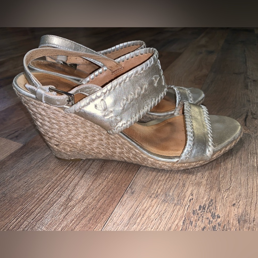 Jack Rogers gold wedge sandals heels size 9.5 (8.5-9) preowned